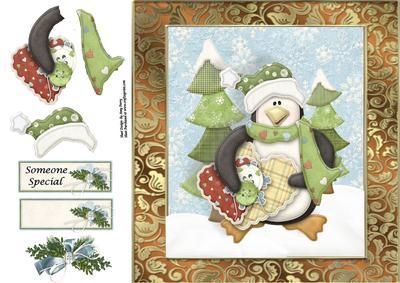 Lovely Penguin with Green Scarf & Cookies 8x8
