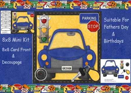 Blue Car with Signs 8x8 Mini Kit
