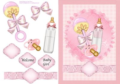 Baby Girl Rattle, Bottle & Dummy