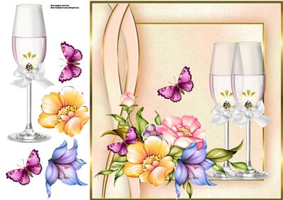 Champagne Glass's with Floral Spray 8x8