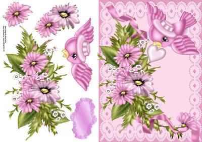 Beautiful Pink Floral Spray with Bird