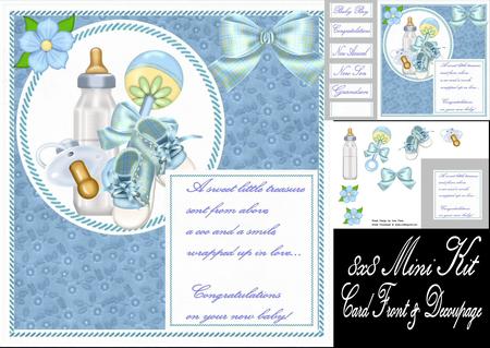 Boys Bottle,dummy,rattle & Booties 8x8 Mini Kit