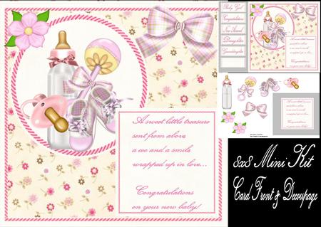 Baby Girl Bottle,booties,dummy & Rattle 8x8 Mini Kit
