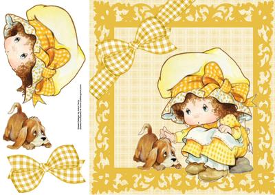Pretty Little Girl with Yellow Gingham Bonnet 8x8