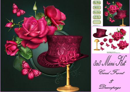 Beautiful Deep Pink Rose's with Top Hat 8x8 Mini Kit