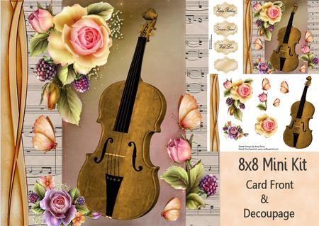 Beautiful Golden Violin with Flowers 8x8 Mini Kit