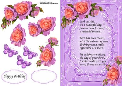 Beautiful Lilac & Peach Roses with Poem