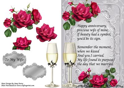 Beautiful Pink Rose's with Anniversary to My Wife Poem