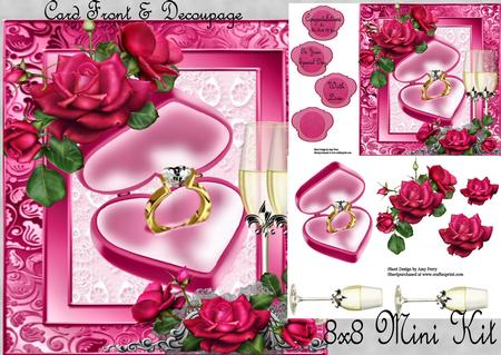 Beautiful Hot Pink Roses with Engagement Ring 8x8 Mini Kit