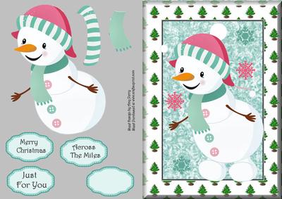 Snowman with Pink & Blue Hat