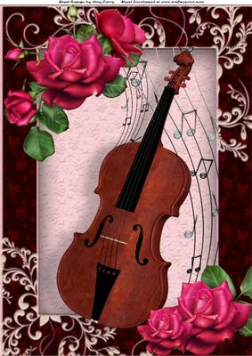 Beautiful Hot Pink Roses with Violin A4