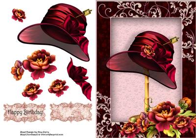 Beautiful Vintage Flowers with Deep Red Floppy Hat