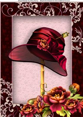 Beautiful Vintage Flowers with Deep Red Floppy Hat A4