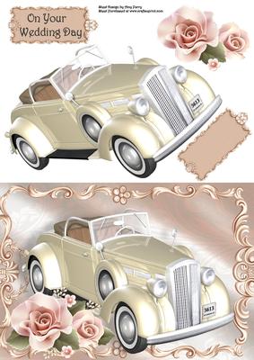 Beautiful Cream Wedding Car with Pink Roses