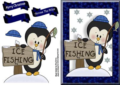 Cute Penguin with "ice Fishing" Sign