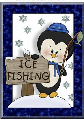 Cute Penguin with "ice Fishing" Sign A4