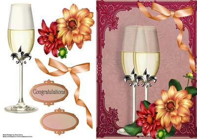 Beautiful Gold & Red Flowers with Champagne Glass's