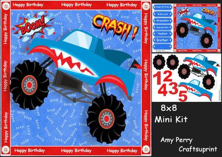 Blue & Red Boy's Monster Truck 8x8 Mini Kit