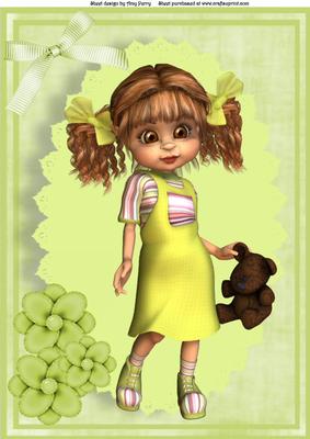 Gorgeous Kiki Girl in Green Dress with Teddy Bear A4