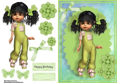 Cute Kiki Girl in Green Dungaree's