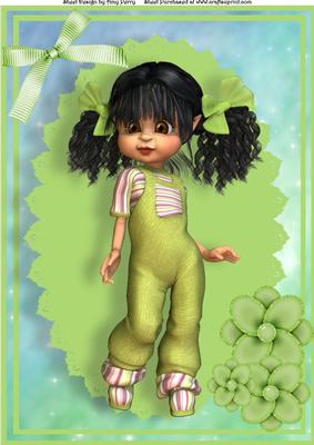 Cute Kiki Girl in Green Dungaree's A4
