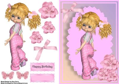 Gorgeous Kiki Girl in Pink Dungaree's