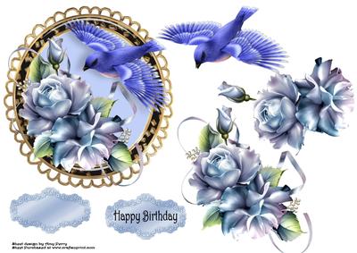 Beautiful Pale Blue Rose with Bird Topper