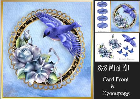 Beautiful Pale Blue Rose's with Bird 8x8 Mini Kit