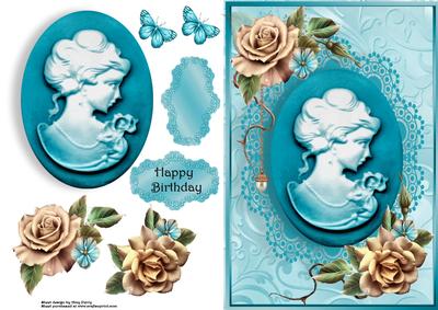 Beautiful Aqua Cameo with Rose's