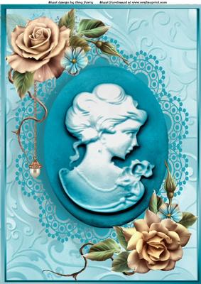 Beautiful Aqua Cameo with Rose's A4