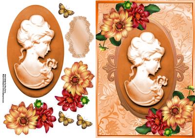Beautiful Deep Orange Cameo with Dahlia's