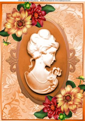 Beautiful Deep Orange Cameo with Dahlia's A4