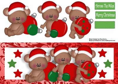 3 Christmas Bears with Red & Green Baubles Dl