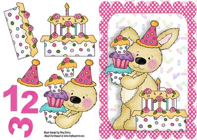 Cute Birthday Bunny with Cake 1-3