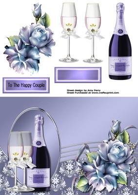 Beautiful Blue Champagne Bottle & Glass's
