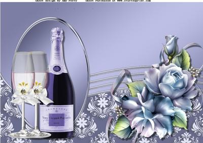 Beautiful Blue Champagne Bottle & Glass's A4