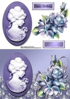 Beautiful Blue Cameo with Roses