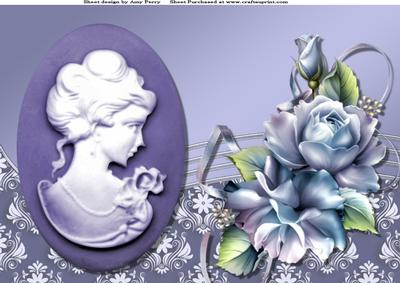 Beautiful Blue Cameo with Roses A4