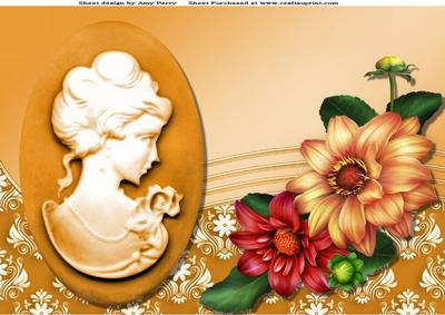 Beautiful Orange Cameo with Pretty Flowers A4