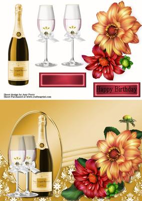 Beautiful Gold Champagne Bottle & Glass's