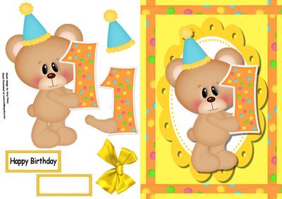 Happy 1st Birthday Bear Polka Dot