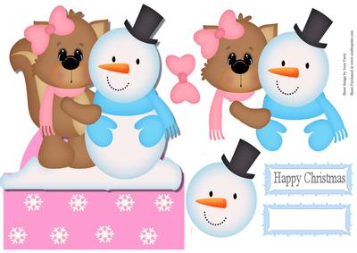 Squirrel & Snowman Friends Over the Edge