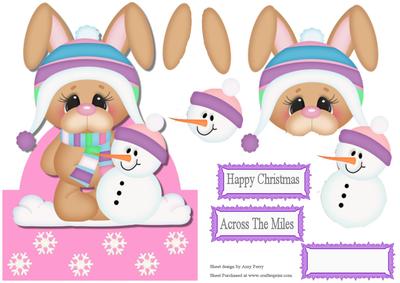 Bunny & Snowman Cuddling Over the Edge