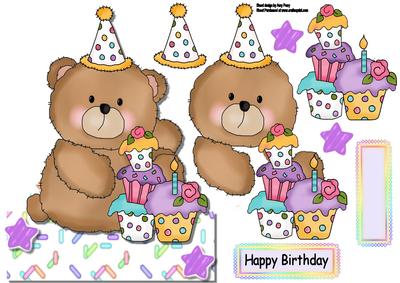 Cute Big Brown Bear with Cake Over the Edge