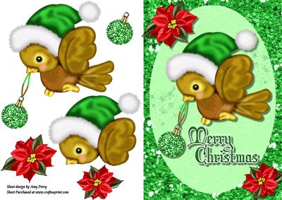 Cute Bird with Green Santa Hat
