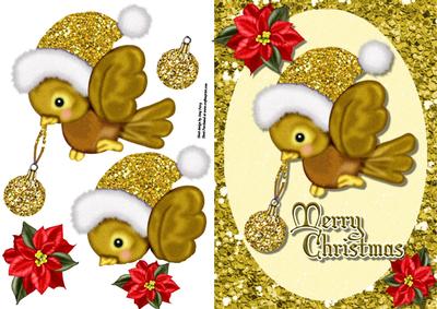 Cute Bird with Gold Santa Hat