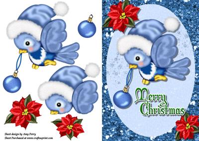 Cute Bird with Blue Santa Hat