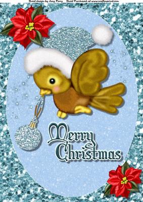 Cute Christmas Bird with Blue Santa Hat A4