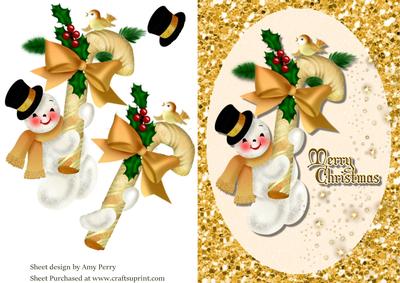 Snowman with Gold Candy Cane