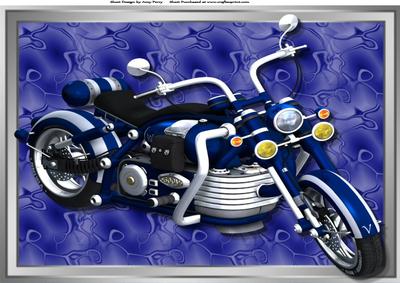 Beautiful Dark Blue & Chrome Motorbike A4